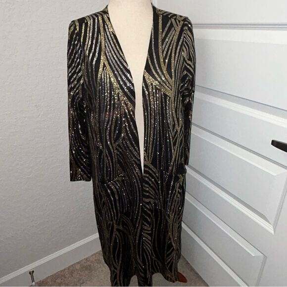 Lularoe Metallic Glitter Statement Long Sleeve Sarah Duster Long Cardigan Top - Picture 1 of 11